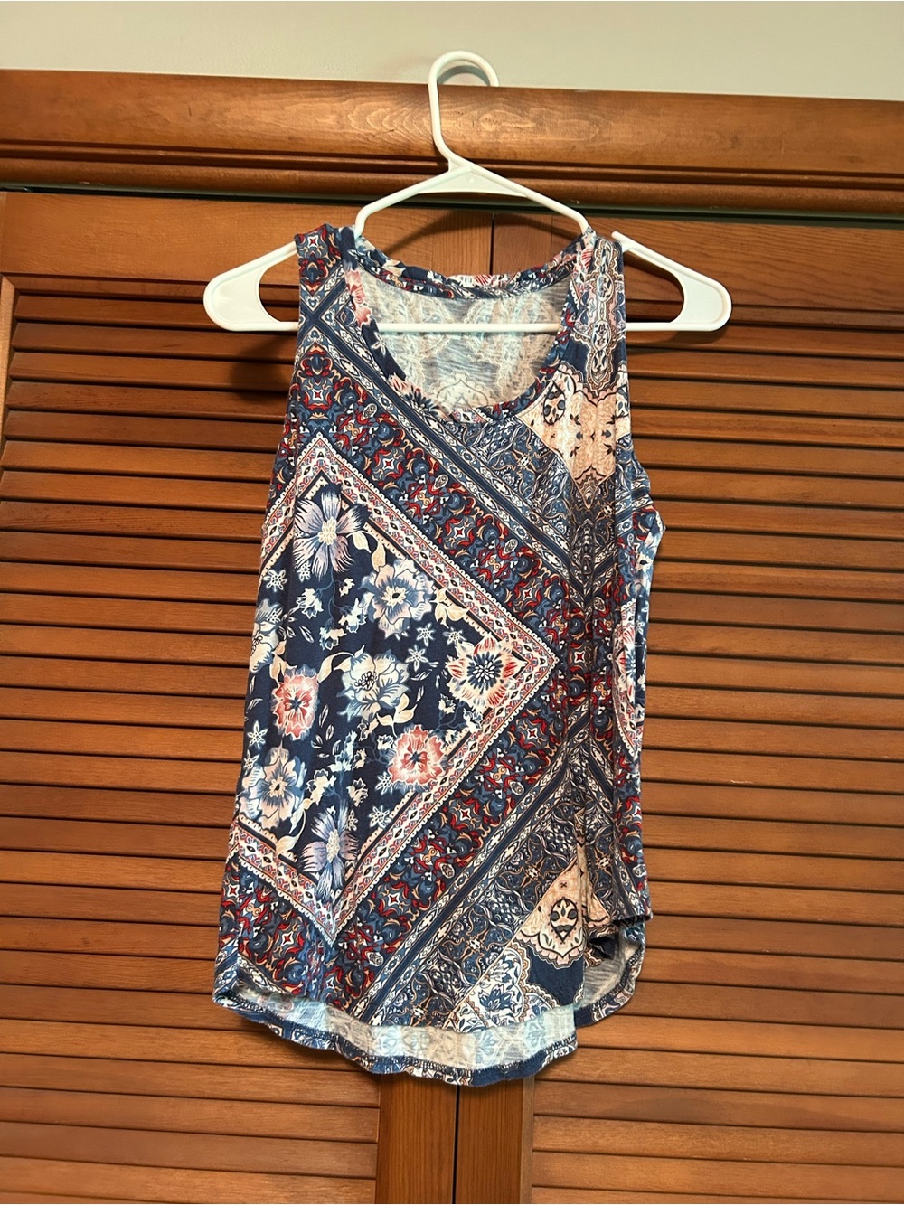 Printed Patchwork Tank Top - Navy Floral